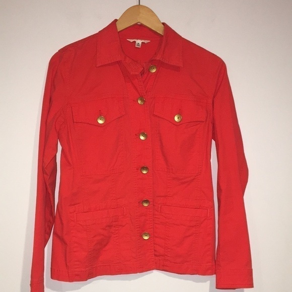 CAbi orange utility jacket with ruffle detail on back size small - Picture 1 of 5